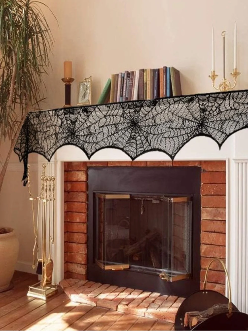 Spooky Spiderweb Lace Mantel Runner - Black Halloween Decor